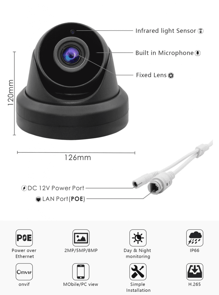 2MP 1080P IP POE Camera 3.6mm Fixed Lens Sony 307 Network Camera Besview