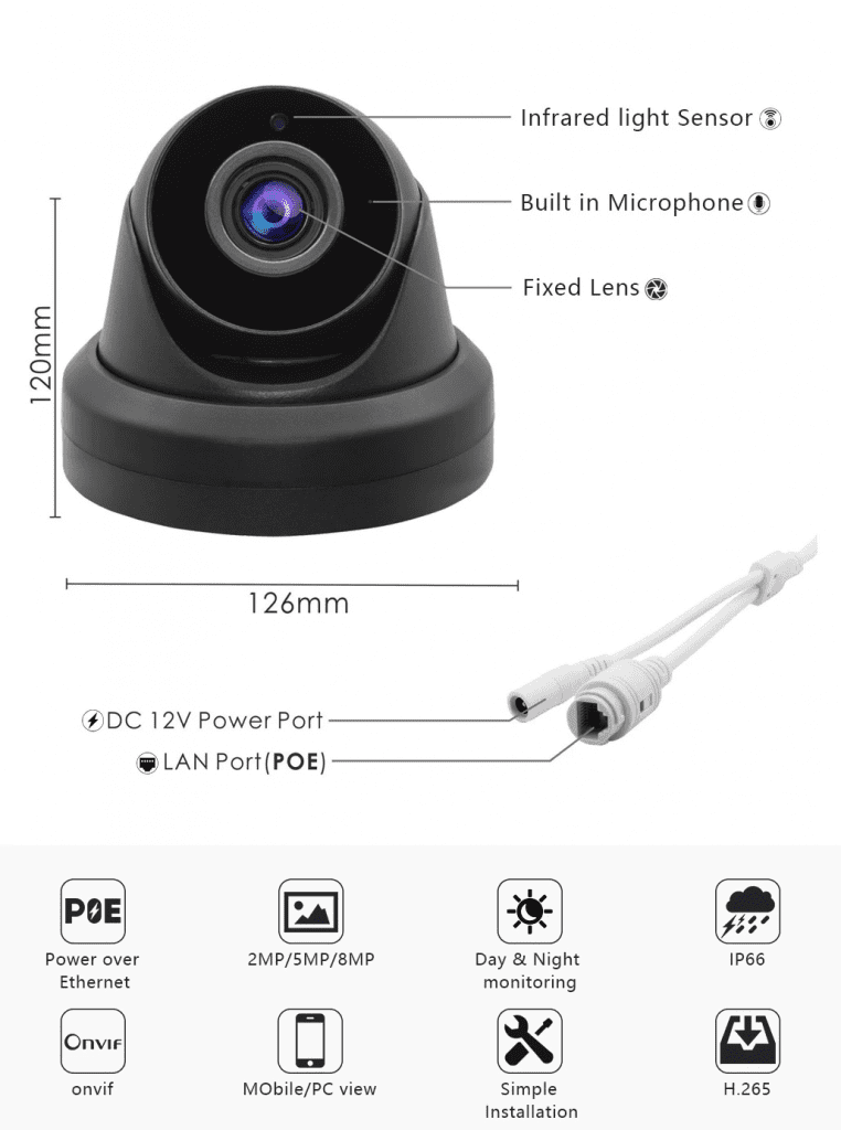 2MP Fixed Lens Turret IP PoE Dome Camera IR Network HD 1080P CCTV Camera Besview