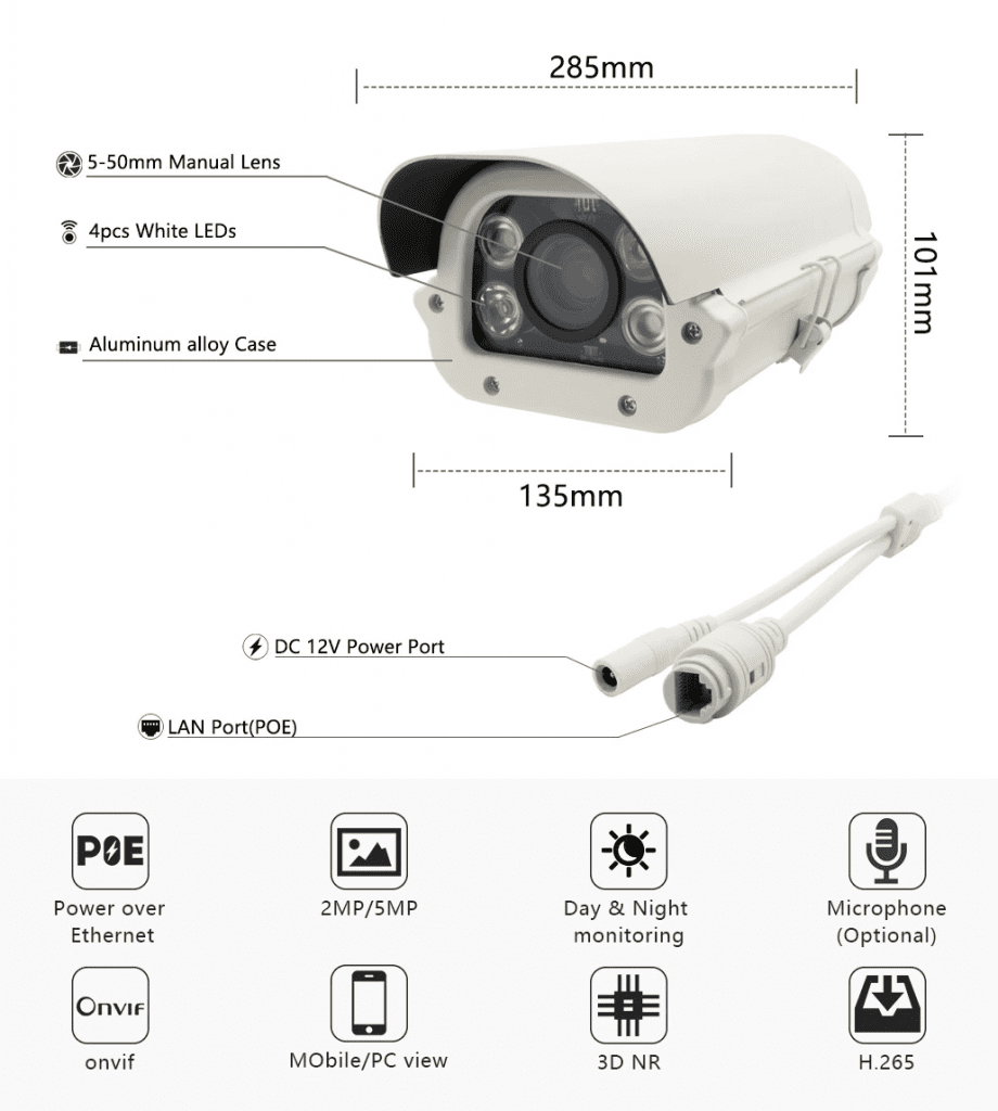 Besview 5MP Network POE Camera Outdoor IK10 35m IR Plate Number Recognition