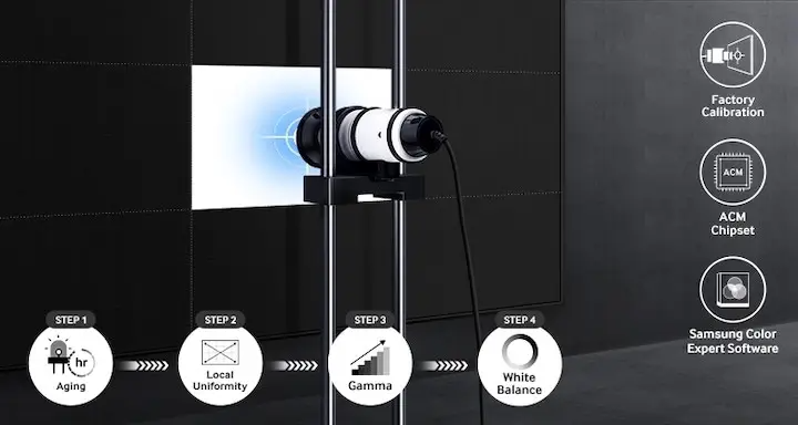 Các sản phẩm màn hình ghép lcd của Samsung trước khi xuất xưởng đều được điều chỉnh màu sắc và độ sáng theo một tiêu chuẩn. Quy trình này gồm nhiều bước đã giúp điều chỉnh các màn hình về độ sáng và màu sắc đồng nhất trên nhiều màn hình. Ngoài việc hiệu chuẩn nghiêm ngặt trước khi xuất xưởng, người dùng cũng có thể quản lý độ sáng và độ đồng nhất của màu sắc với Color Expert Pro của Samsung, một chương trình phần mềm miễn phí mạnh mẽ. Các sản phẩm màn hình ghép lcd của Samsung trước khi xuất xưởng đều được điều chỉnh màu sắc và độ sáng theo một tiêu chuẩn. Quy trình này gồm nhiều bước đã giúp điều chỉnh các màn hình về độ sáng và màu sắc đồng nhất trên nhiều màn hình. Ngoài việc hiệu chuẩn nghiêm ngặt trước khi xuất xưởng, người dùng cũng có thể quản lý độ sáng và độ đồng nhất của màu sắc với Color Expert Pro của Samsung, một chương trình phần mềm miễn phí mạnh mẽ.