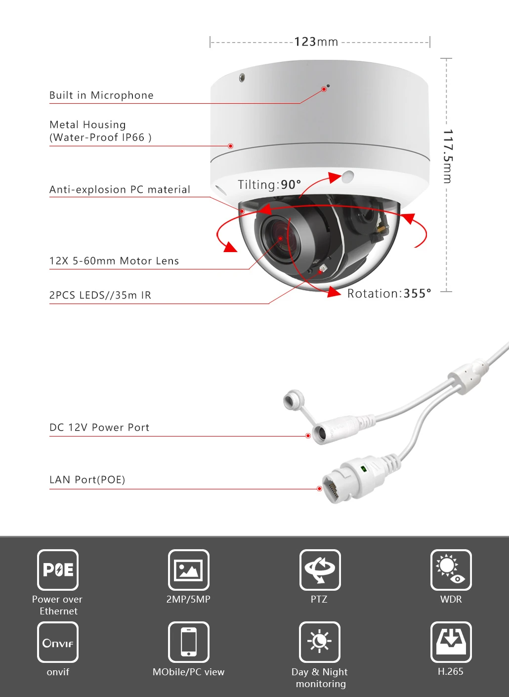 BC-IP305TRW-M5CN H.265-H.264 5MP IP Network Mini IR