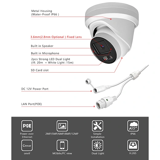 Besview IP Camera 5MP with 1/1.8 Super Starlight Full Color Turret