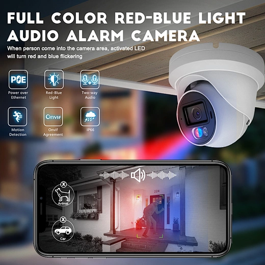 Besview IP Camera BC-IE253BW-4M6 with 4MP Network Dual Light Active Deterrence Red Blue Light Voice Alarm IP66