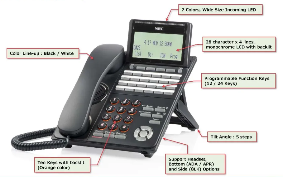 NEC DT530 DTK-24D-1P(BK)TEL Digital 24 Button Display Telephone Full